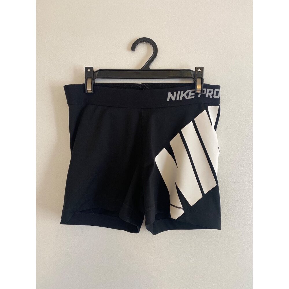 Nike Pro Dri-Fit Black Compression Shorts With White Logo Women’s Size M